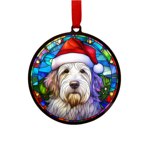 Bearded Collie in Santa Hat Suncatcher Decoration
